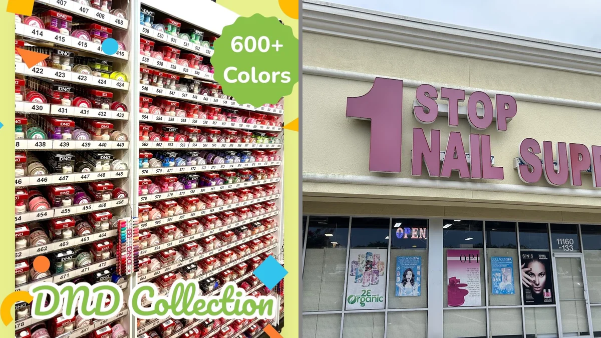 Organized display racks with manicure and pedicure supplies.